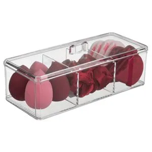 Set de machiaj cu bureți și scrunchie în husă transparentă