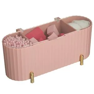 Set Beauty cu Betisoare Igienice, Dischete Demachiante si Bureti de Machiaj, Roz, 21x7x9 cm