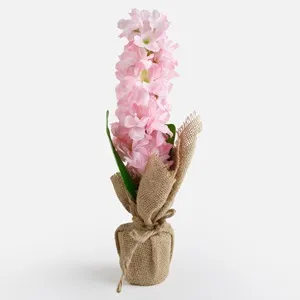 Ghiveci cu Zambilă Roz Artificială, 32 cm, Îmbrăcat în Iută – poza 3