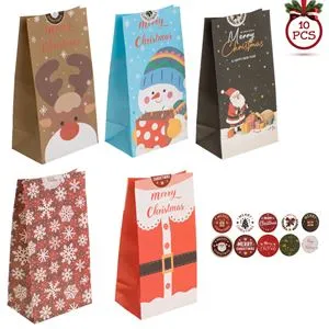 Pungi de cadou pentru dulciuri, Set 10 buc, Multicolor, 12x8x23 cm, cu autocolante