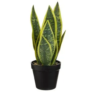 Ghiveci decorativ negru cu plantă artificială sansevieria, Ø12.5x37cm