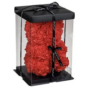 Urs Decorativ din Trandafiri Mici Rosii, 23 cm