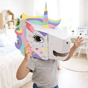 Set Creativ Masca 3D Unicorn din Hartie, Include 4 Markere, Alb, DIY pentru Copii 3+
