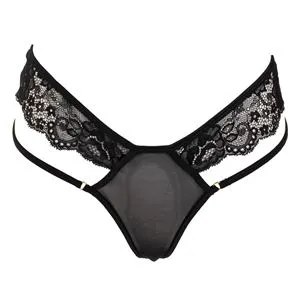 Chiloti String Dama cu Dantela Neagra si Siret