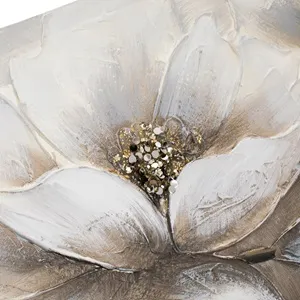 Tablou decorativ cu flori albe, pictură în ulei și detalii cu glitter auriu, 90x – poza 4