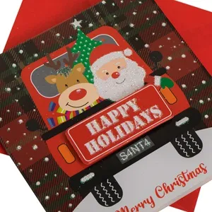 Felicitare mini de Crăciun cu Moș Crăciun și ren, 9,5x9,5 cm – poza 3
