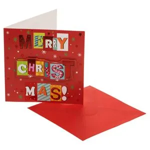 Felicitare Mini de Crăciun Roșie cu Stea din Folie și Mesaj Merry Christmas