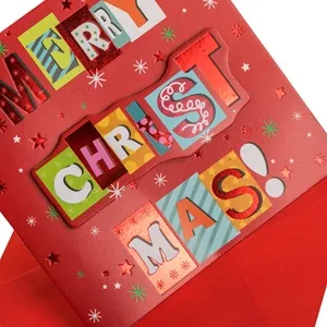 Felicitare Mini de Crăciun Roșie cu Stea din Folie și Mesaj Merry Christmas – poza 3