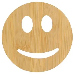 Suport pahare din lemn natural cu model emoji, Ø10cm