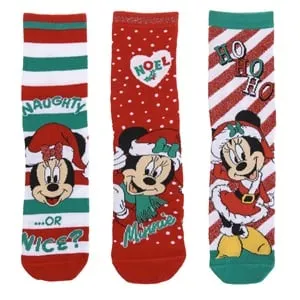 Sosete Dama Craciun Minnie cu Dungi Lurex Verzi Rosii