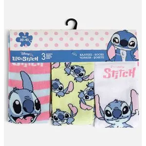 Set 3 Perechi Șosete Stitch pentru Femei, Bumbac, Alb, Galben, Roz