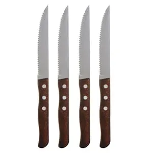Cuțite de masă cu lamă zimțată din inox și mâner din lemn, set 4 buc, 22,5 cm – poza 2
