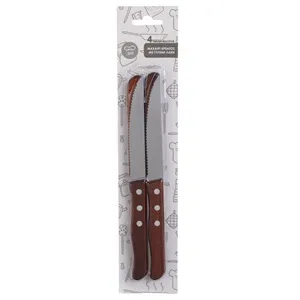 Cuțite de masă cu lamă zimțată din inox și mâner din lemn, set 4 buc, 22,5 cm – poza 4