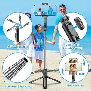 Selfie Stick cu Bluetooth si Trepied, Extensibil 350-1800mm, Negru – poza 2