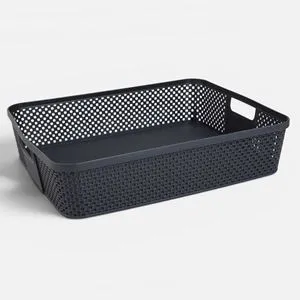 Coș de depozitare plastic perforat 5,5L antracit pentru organizare