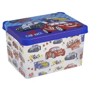 Cutie de depozitare cu capac, 17L, Multicolor, Model Mașini