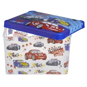 Cutie de depozitare pentru jucării cu capac și model mașini, 17L – poza 3