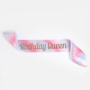 Panglica de Petrecere Satin Ombre Roz Bleu cu Text Birthday Queen