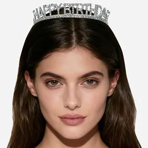 Coroană de petrecere „Happy Birthday” cu strasuri argintii