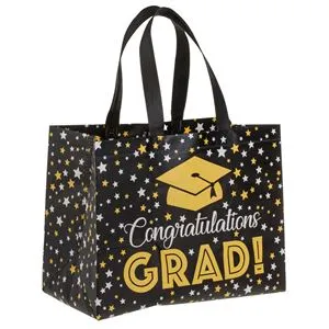Sacosa multifuncțională neagră cu imprimeu auriu, 31,5x24,5x17cm