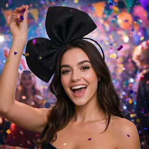 Bentita cu funda mare din satin, neagra