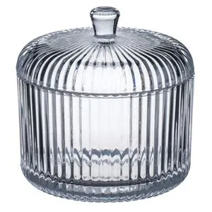 Bombonieră din sticlă transparentă cu capac și model reliefat
