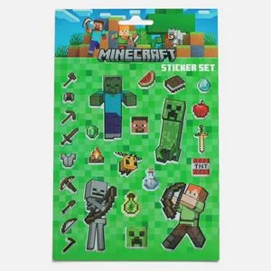 Set Autocolante cu Tema Minecraft, 200 buc, 4 Foi, Verde
