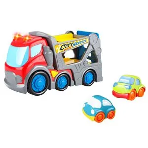Camion de transport cu 2 mașinuțe, Efecte sonore și lumini, Roșu