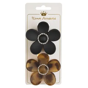 Clame de păr mate în formă de floare cu strasuri, negru și maro, set 2 buc – poza 3