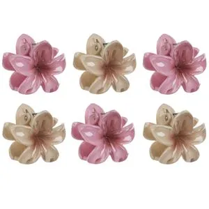 Clame de păr în formă de floare lucioase Nude & Roz - Set de 6