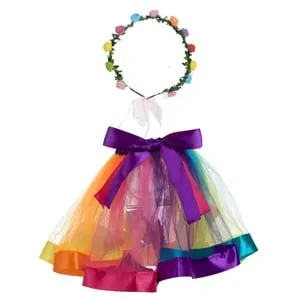 Set Deghizare Tutu Multicolor și Coronită cu Flori pentru Copii