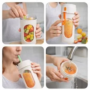 Blender portabil 450 ml cu lame din oțel inoxidabil și pai