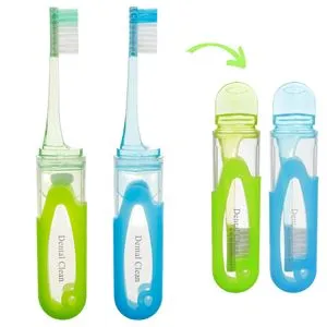 Set Periuțe de Dinți de Călătorie 2 buc Verde și Albastru cu Husă de Protecție