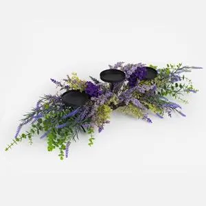 Aranjament pentru lumanari cu lavanda, 70 cm, metal, multicolor
