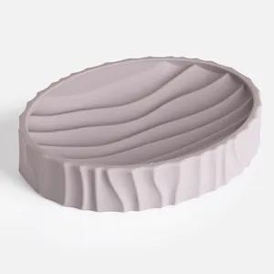 Savoniera din plastic ovală taupe model waves pentru organizare baie