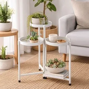 Suport Metalic Alb pentru Plante cu 3 Niveluri - Design Modern