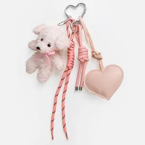 Breloc Charm cu Inimioare si Ursulet, Roz, 25 cm
