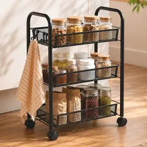 Etajera Metalică Troler cu 3 Rafturi – Stil Industrial Negru