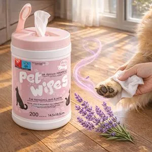 Servetele umede pentru animale de companie cu aroma de lavanda, 200 buc, 14.5x18.5 cm