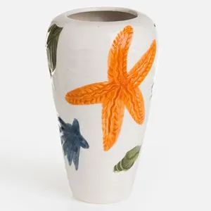 Vază Decorativă Ceramica Albă cu Stele de Mare și Scoici