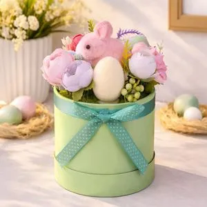 Decoratiune de Paste cu Flori si Iepuras, 22 cm
