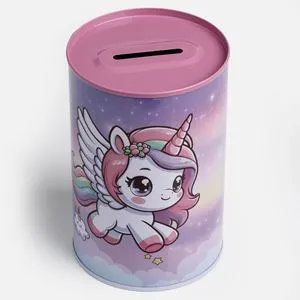 Pusculită Metalică Unicorn Roz Lila cu Culori Rainbow