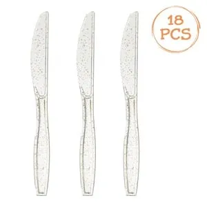 Cutite reutilizabile din plastic transparent cu glitter auriu pentru petreceri