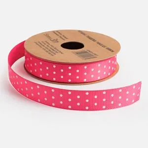Panglică textilă fucsia cu buline, 3m x 15mm