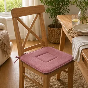 Pernă roz pentru scaun 39x39 cm, reversibilă, cu snururi de fixare – poza 3