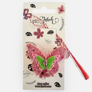 Martisor cu fluture triplu și piartă roz pentru primavăr