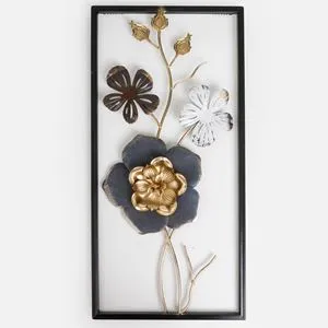 Tablou Decorativ Modern cu Flori 3D în Ramă Neagră