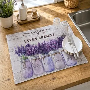 Uscator textil absorbant cu model lavandă pentru vase și farfurii