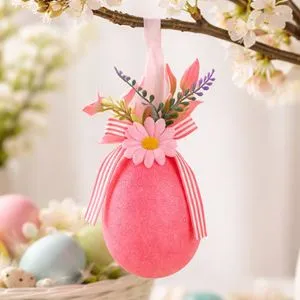 Ou de Paste Decorativ Fucsia cu Margareta, 13 cm, Spuma