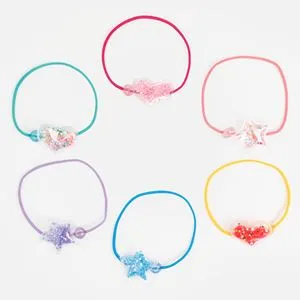Set 6 Elastice de Par cu Forme Inima si Stea, Multicolor, pentru Copii